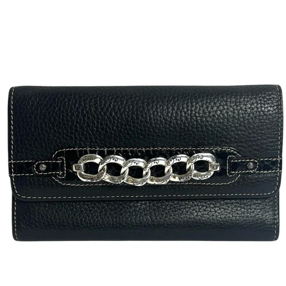Brighton Black Leather Wallet with Silver Chain Accent - Picture 1 of 9